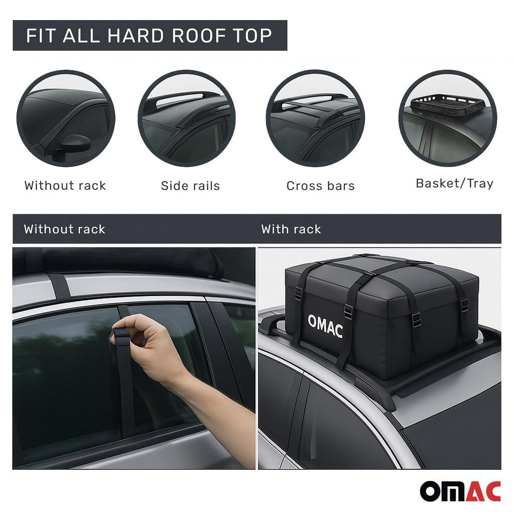 OMAC Samochód Box Dachowy 500 Liter Faltbare wasserdichte Dachtasche Gepäckbox z Aufbewahrungstasche i 6 Verstärkungsschnallen kompatybilny z Autos z/bez Belki Bagażnika