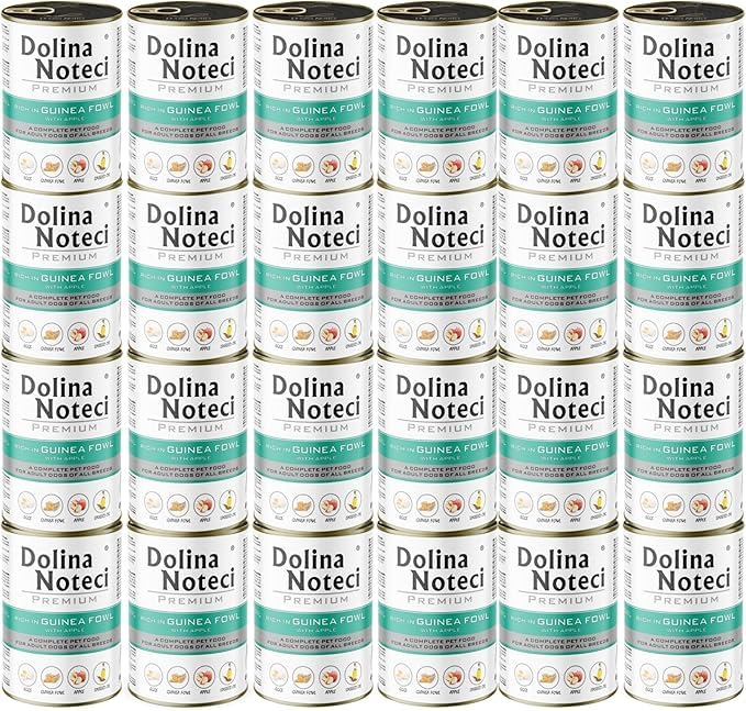 Dolina Noteci Premium Gluten-Free Wet Dog Food 400g High Meat Content Natural, Complete for Adult Dogs No Artificial Additives Omega 3 & 6 (Guinea Fowl With Apple, 24x400g)