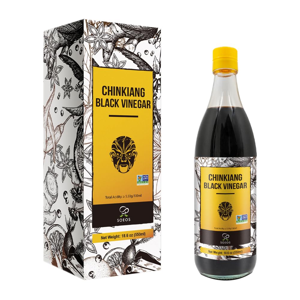 Soeos Chinkiang Vinegar, 18.6 fl oz (550ml), Chinese Black , Traditional , Organic , Zhenjiang Xiangcu, Black Rice Vinegar | Condiment for Cooking Noodles, Braised Meat, Cold Appetizers