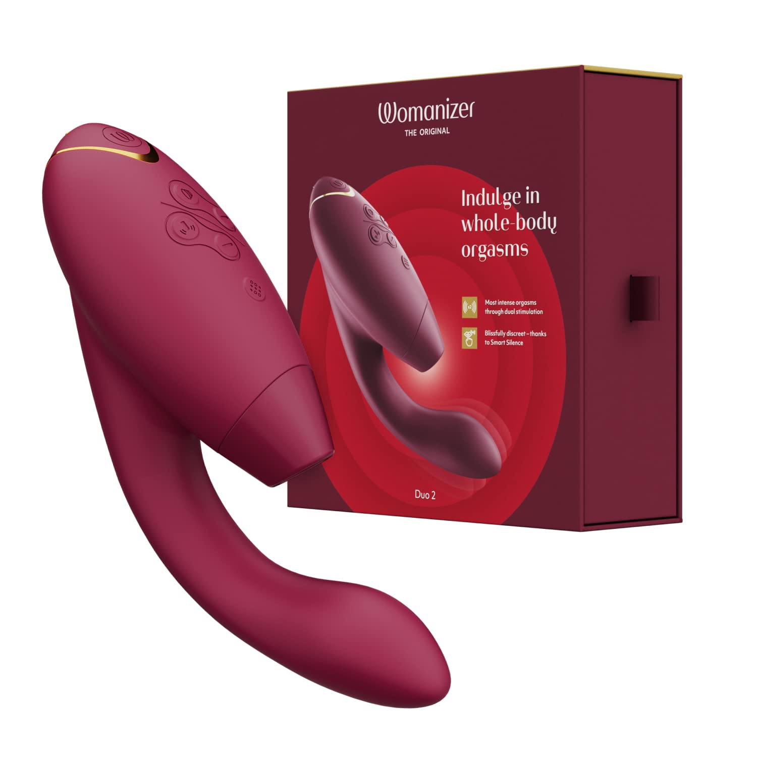 Womanizer Duo 2 Vibratore Succhia-Clitoride per Donna - Succhiatore clitorideo - Stimolazione Punto G - Smart Silence - Sex Toy Rabbit - 14 intensità di vibrazione e suzione - Impermeabile - Bordeaux