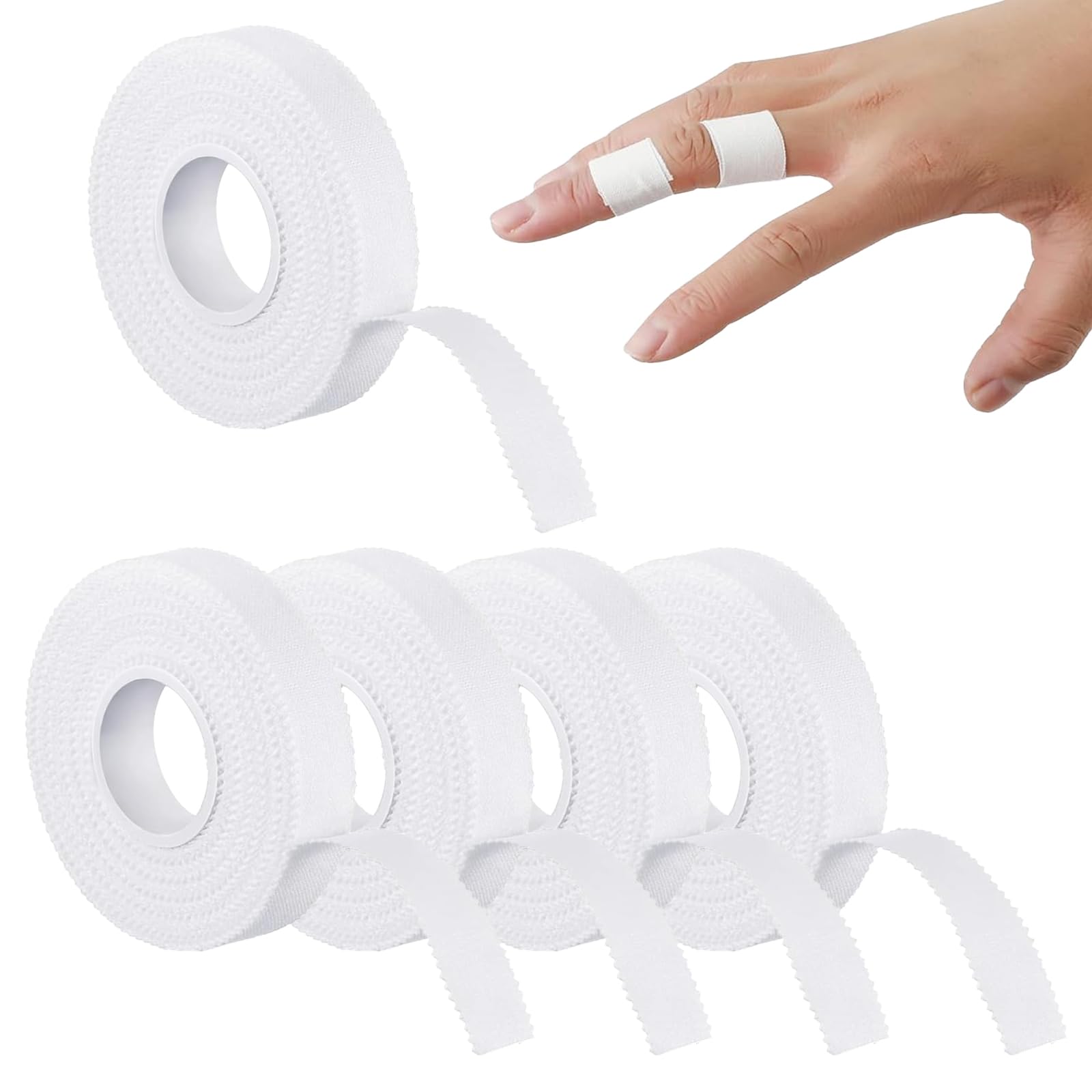 Zinc Oxide Tape 5 Rolls Adhesive Wrist Tape Can Be Torn by Hand Sports Tape Strapping Athletic Tape Ankle Tape Strapping Tape Suitable for Knees Hands Ankles Footballs Etc (1.25cm X 10m)