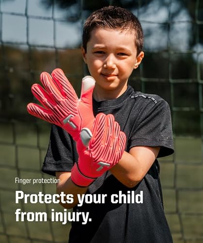 T1TAN Rebel 2.0 Sky Fluo Pink Junior (FP) - soccer gloves kids - goalie gloves for goalkeeper football - kids & youth - with finger protection - size 5 - Thumbnail 2