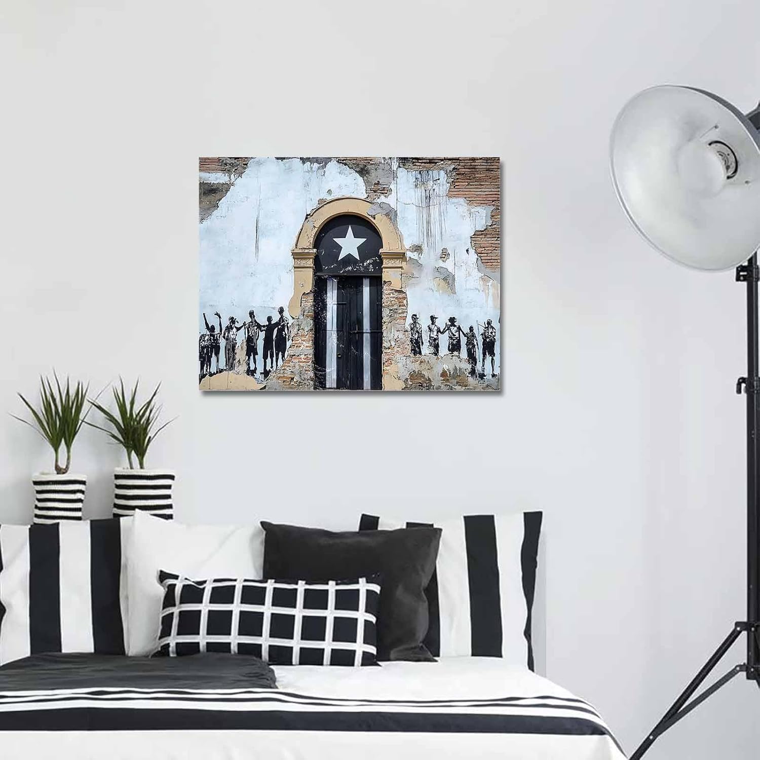 T&H XHome Bathroom Wall Art Decor Canvas Oil Painting Puerto Rico Flag Rustic Door Wall Pattern Modern Artwork Picture Prints Frame for Nursery Office Living Room Bedroom 12x16