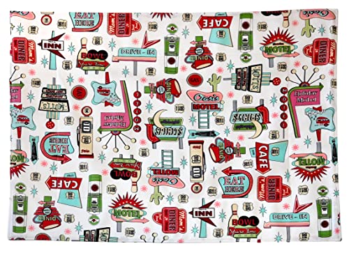 Retro Signs On White Coffee Station Mat - Dish Drying Mat - Pet Placemat - Appliance Mat - Motel Cafe Bowling Diner Signage Decor - 16 X 20 Inches #TOP2