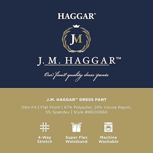 Miniatura 5 de J.M. Haggar - Pantalón de vestir para hombre, elástico en 4 direcciones, corte ajustado, parte delantera plana
