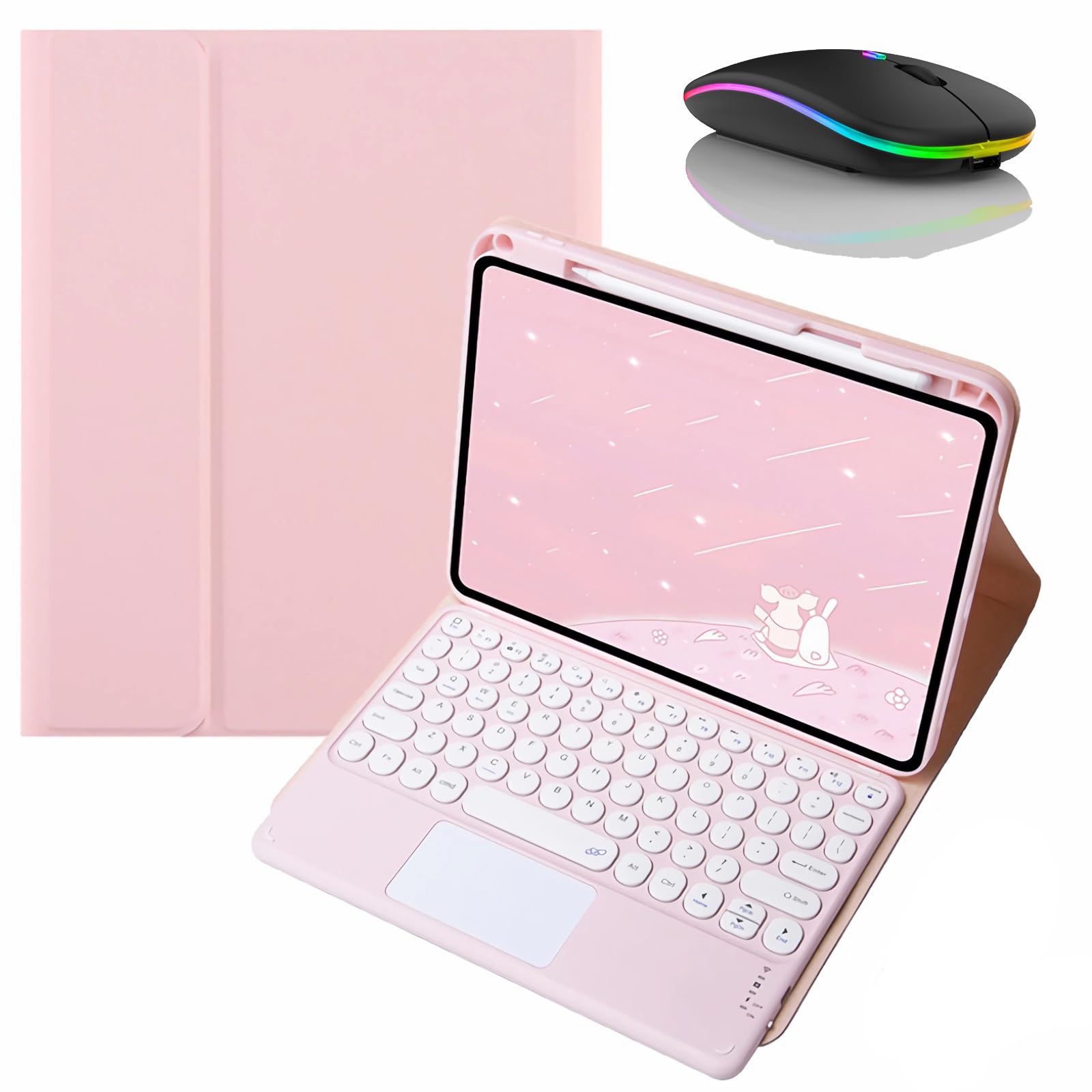 Etui z klawiaturą do Xiaomi Mi Pad 7/7 Pro 11.2", Wbudowany Uchwyt Na Ołówek, Magnetyczna, Odłączana Klawiatura Bezprzewodowa z Myszą Bluetooth,Pink 1