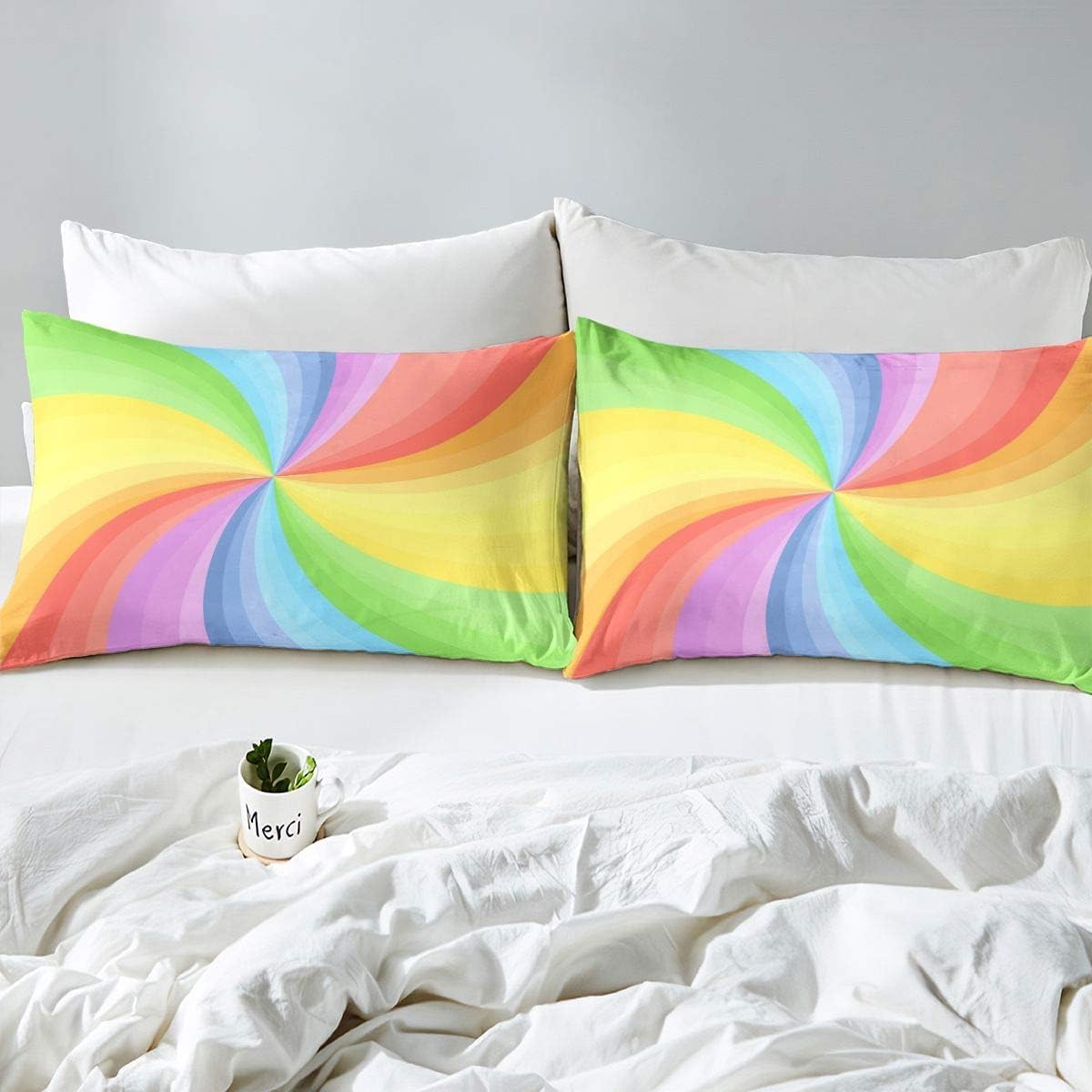 Tęczowa pościel 200 x 200 cm, kolorowe paski, nadruk 3D, zestaw pościeli z zamkiem błyskawicznym i 2 poszewkami na poduszkę 80 x 80 cm, miękka pościel z mikrofibry, 3-częściowy, na łóżko podwójne, K
