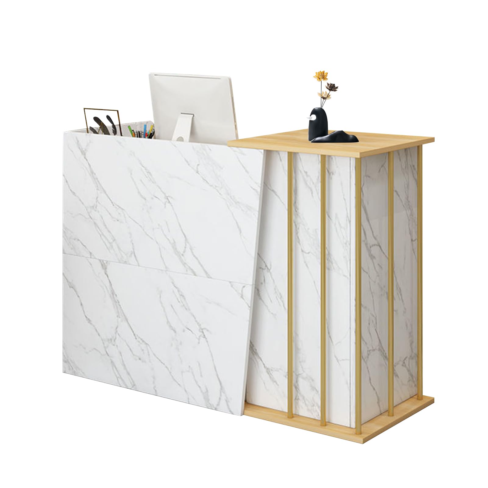 GAOXIAO Mostrador Recepcion Mesa de Recepción Simple Mostradores para Tiendas Gabinete de Cajero Recepciones Peluqueria Escritorio de Recepción Pequeño con Cajón Cerradura A 120 cm