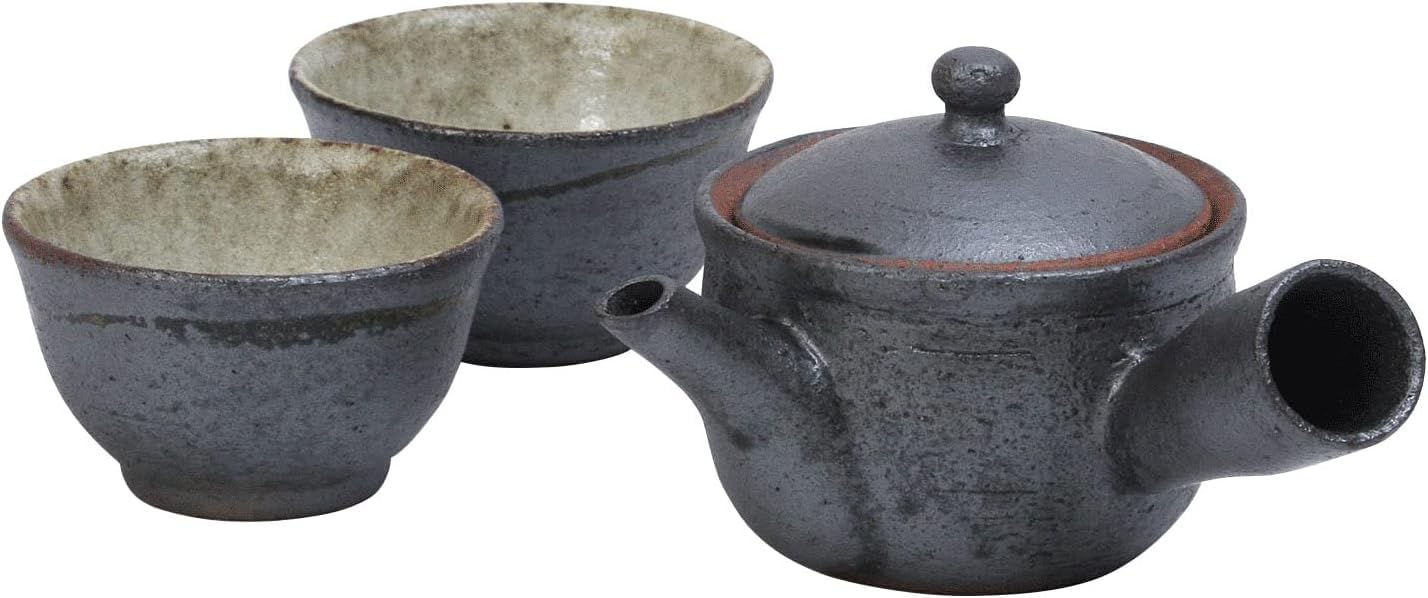 Shigaraki Pottery Sumi-iro Kyusu Teapot and Yunomi Set