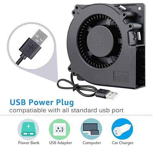 Miniatura 2 de GDSTIME Ventilador de ventilador USB de 4.724 in x 1.260 in con control de velocidad, ventiladores centrífugos de CC sin escobillas de 5 V para