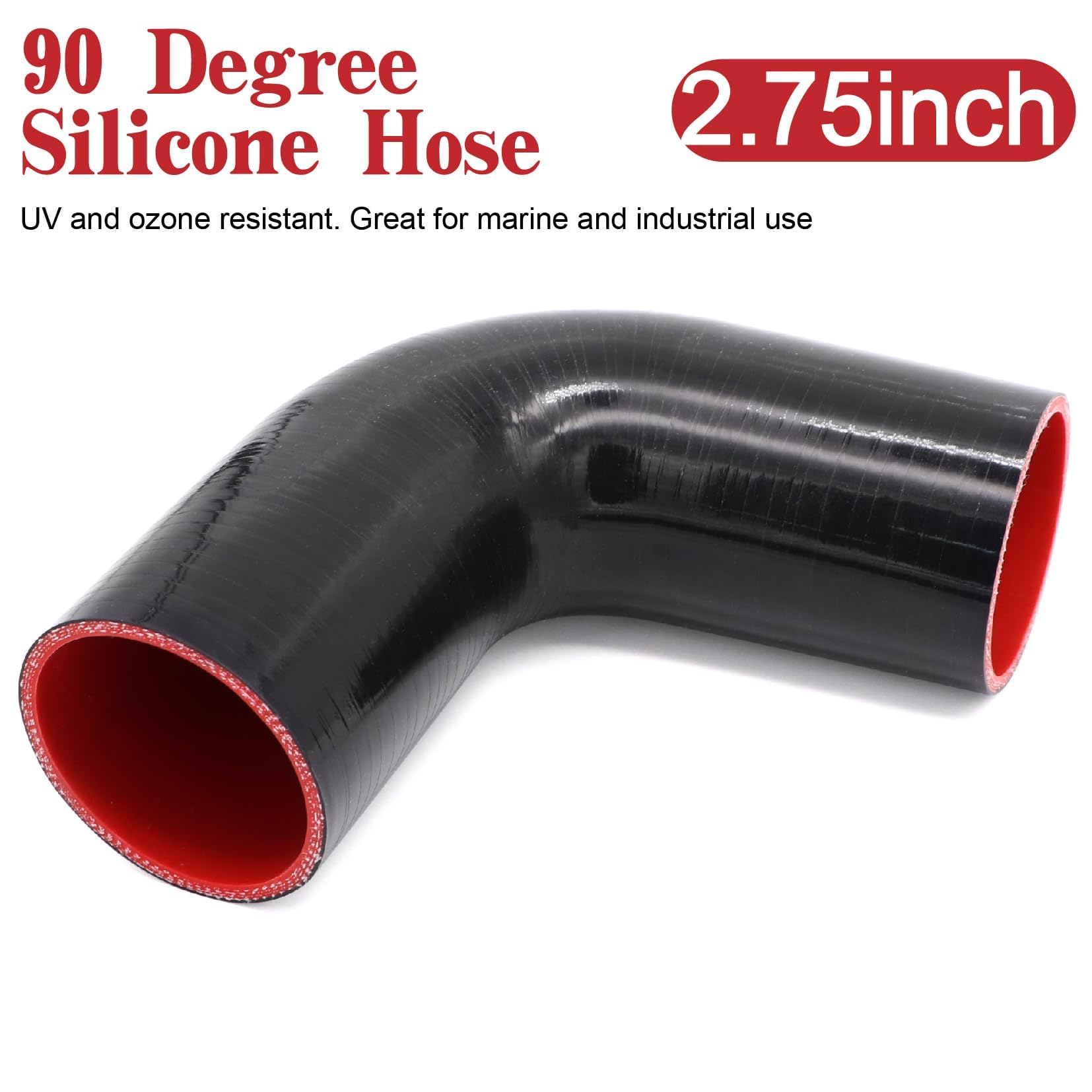 Łącznik kolanowy 90 stopni wąż silikonowy 4-warstwowy 70 mm do rur turbo/intercoolera/dolotowych, długość 102 mm grubość 5 mm z zaciskiem śrubowym w kształcie litery T