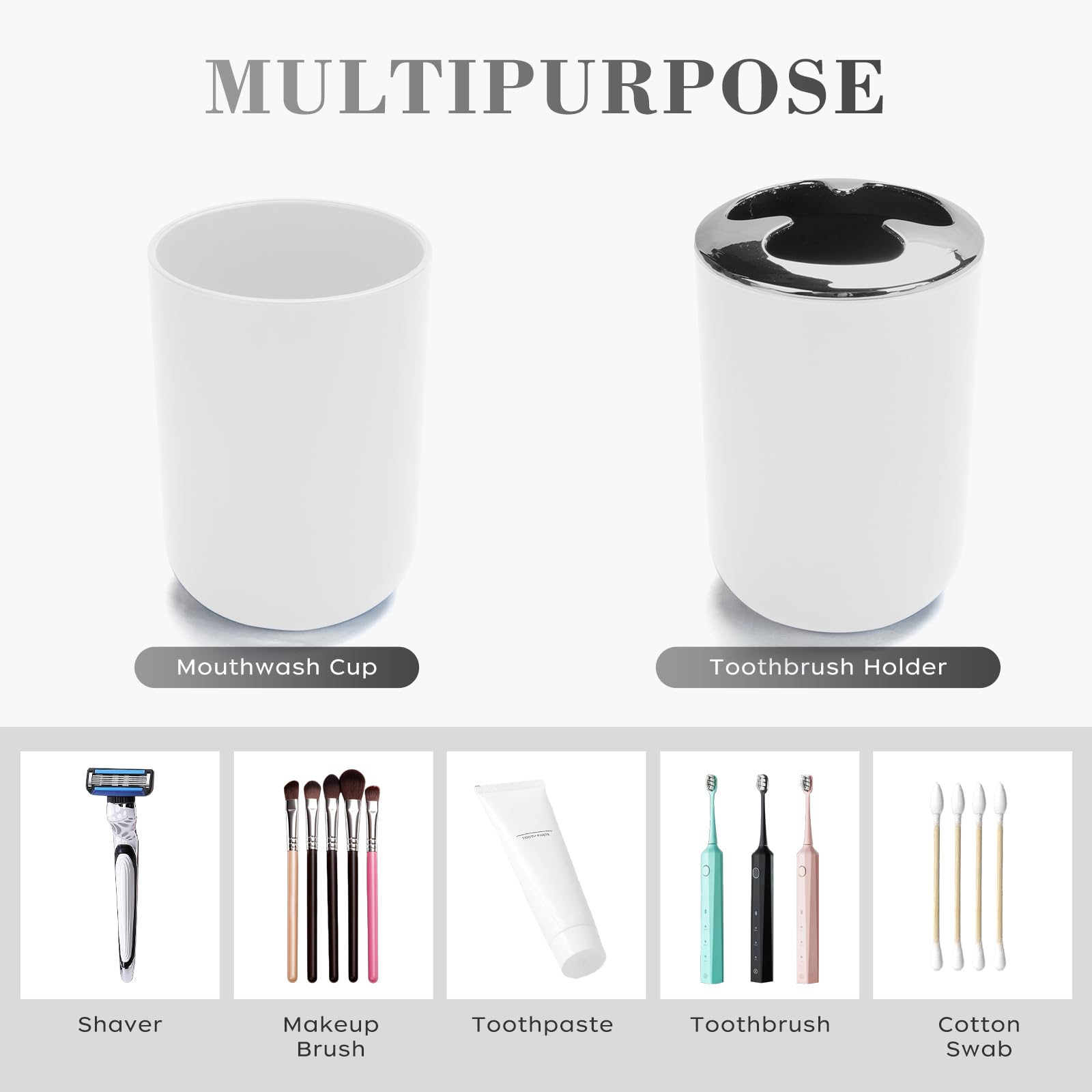 Juego de 4 accesorios de baño blancos, juego de soporte para cepillo de dientes de baño bohemio. Incluye dispensador de jabón, jabonera, soporte para cepillo de dientes, taza de enjuague bucal, juego