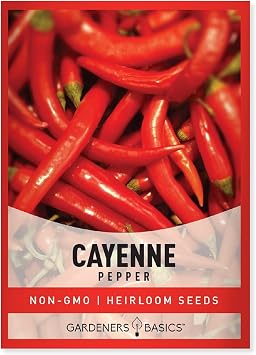 Gardeners Basics, Cayenne Pepper Seeds for Planting Heirloom Non-GMO Cayenne Peppers Plant Seeds for Home Garden Vegetables Makes a Great Gift for Gardening