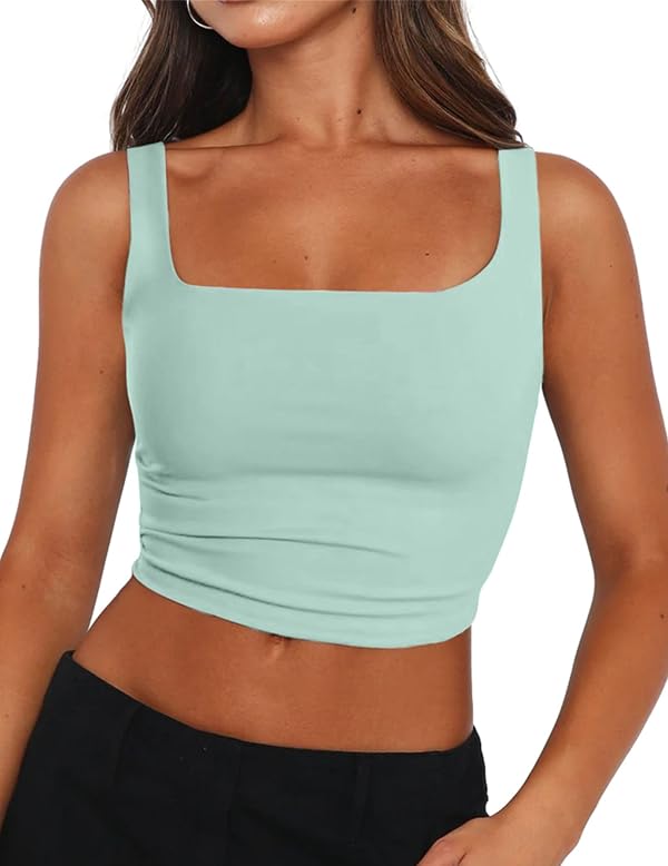 Zeagoo Women's Sexy Square Neck Double Layer Sleeveless Skinny Basic Strappy Crop Tank Tops Mint Green by Zeagoo - Used condition - US$10.76