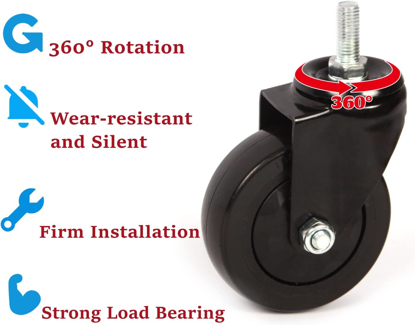 Caster Wheels Set of 4, 4inch Heavy Duty Metal Swivel Wheel Threaded Stem Mount Industrial Castors Wheel Kit Fits for Kamado Joe Series III Carts Rolling Carts Furniture Workbench Trolley