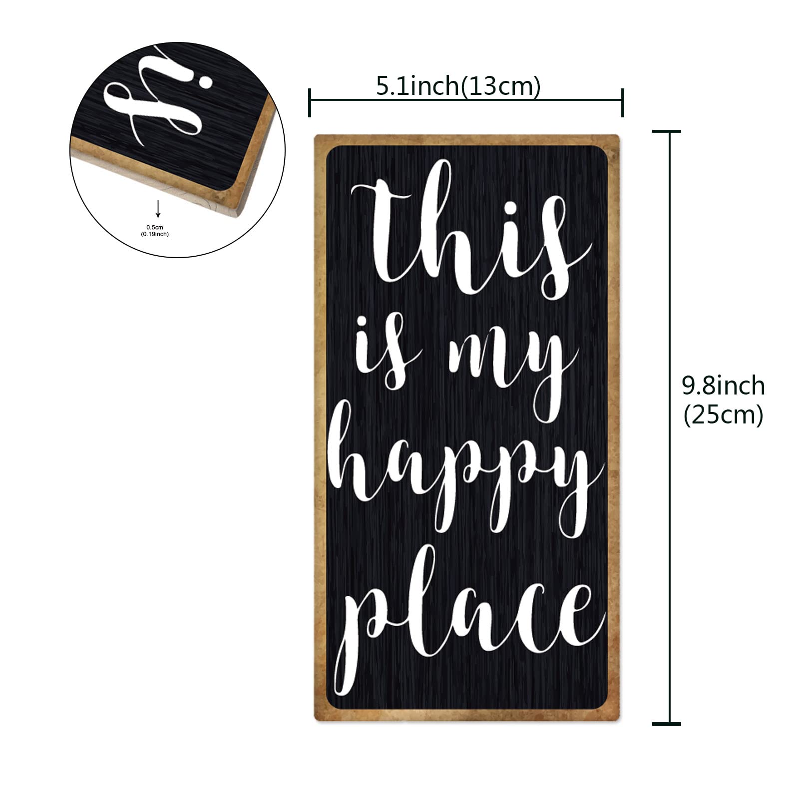 SUPERDANT Home Wall Hanging Decorative Wood Signs This is My Happy Place Rectangle Wall Decor Signs Art Hanging Wood Plaque for Home Game Room Entrance Gallery Living Room Decor 9.8x5.1x0.19in