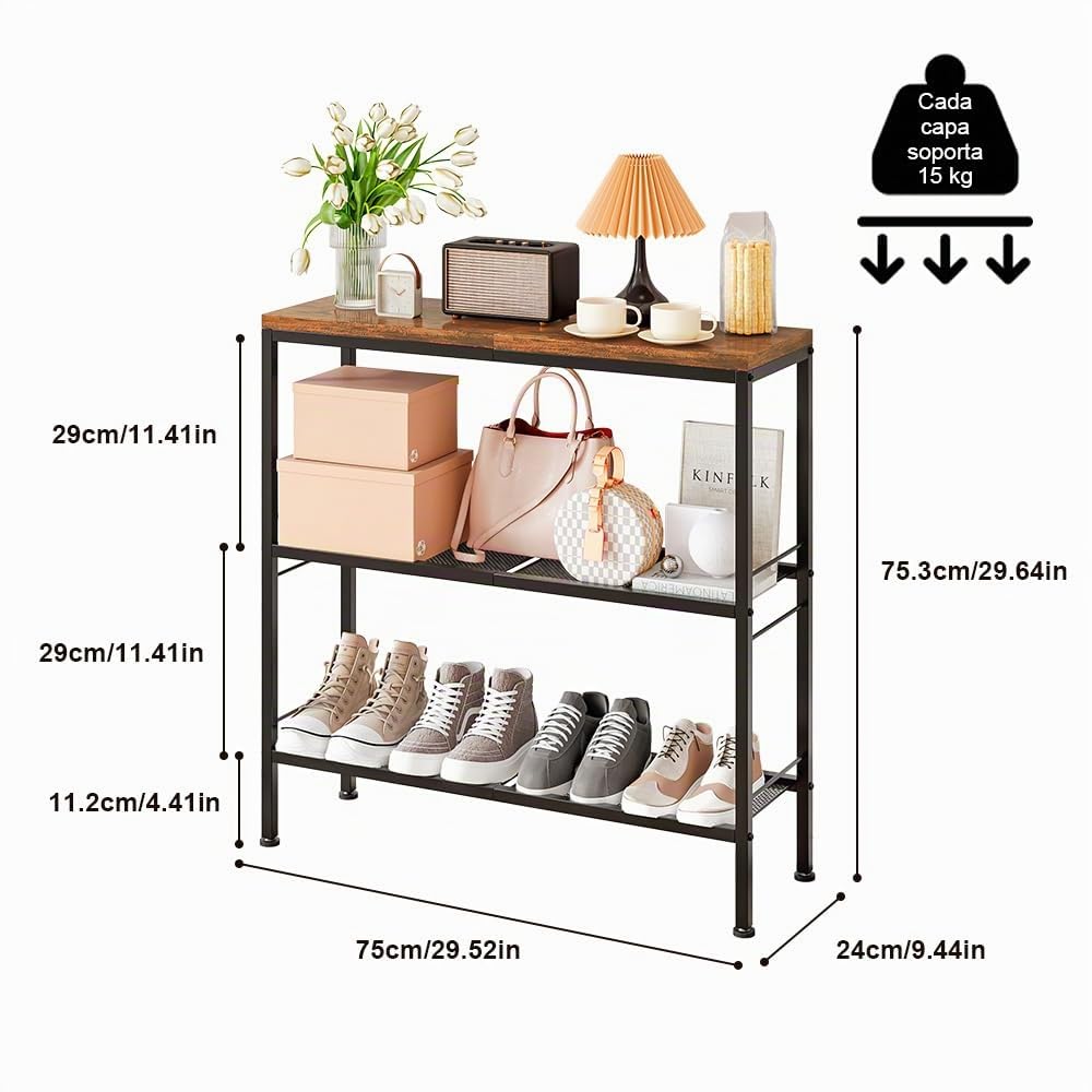 Mesa Consola Estrecha de 3 Niveles con Estantes