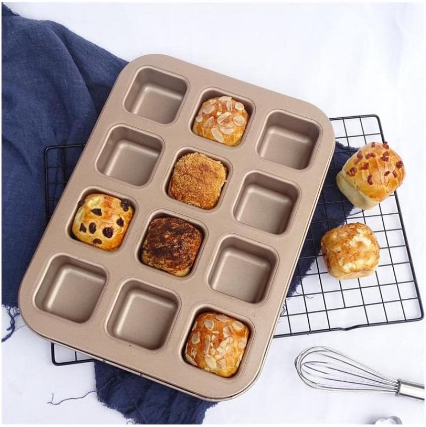 Cake Mold 12 Cupcake Mold Square Mini Pan Burger Muffin Cupcake Mold Household Non-Stick Baking Pan/107 (Color : Black- 6 Cups) (Gold 12 Cups)