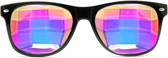 GloFX Kaleidoscope Glasses | Black Frames With Glass Crystal Bug Eye Lens | Great Edm Rave Accessory, Content Creation, and Costumes