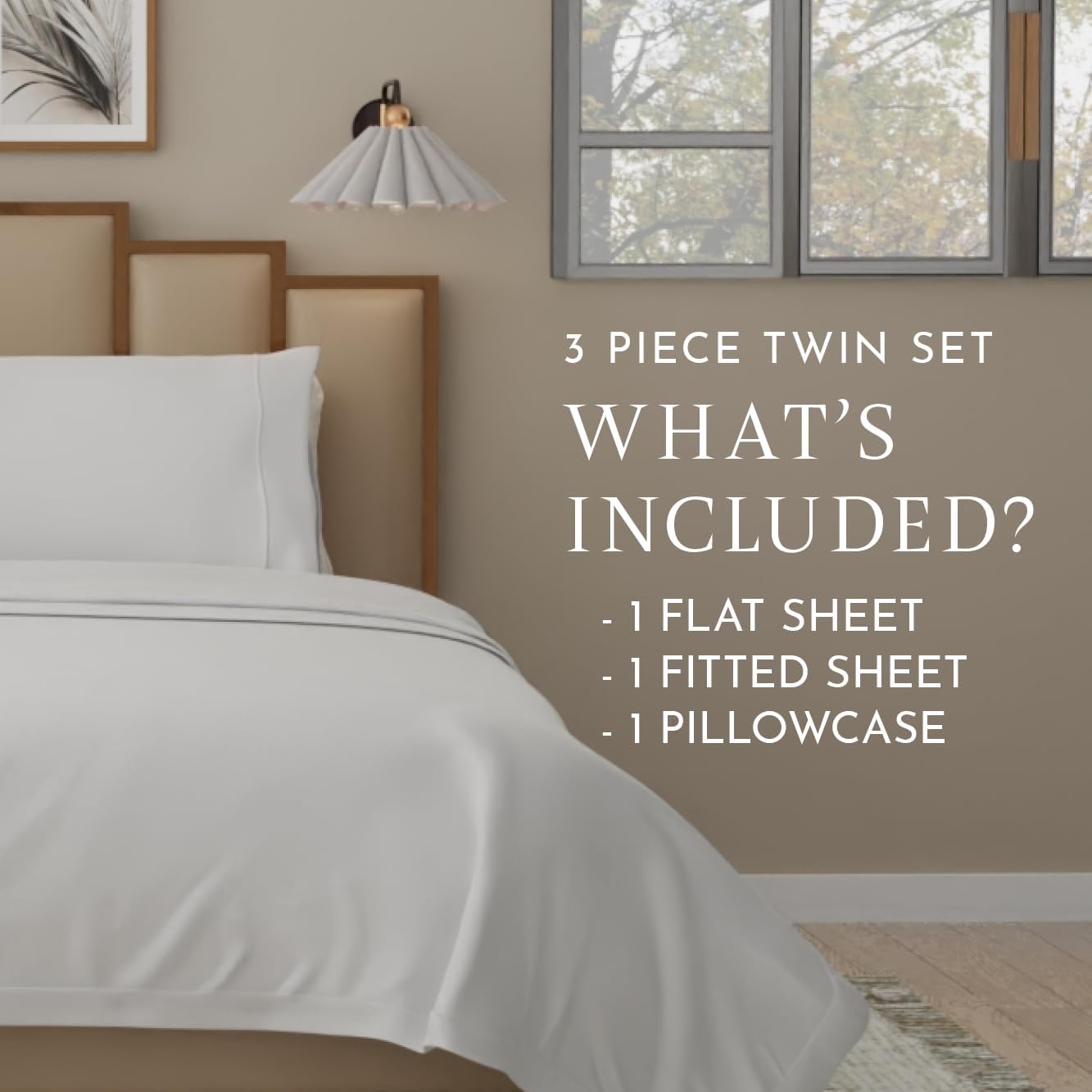 Linen Closet Allergen Pro 3 Pcs 100% Cotton Twin Sheets Set, Grey, 400 Thread Count, Deep Pocket Fitted Sheet, Fits Up to 18" Mattresses, Smooth & Soft Bed Sheets Set for Home & Hotel Use