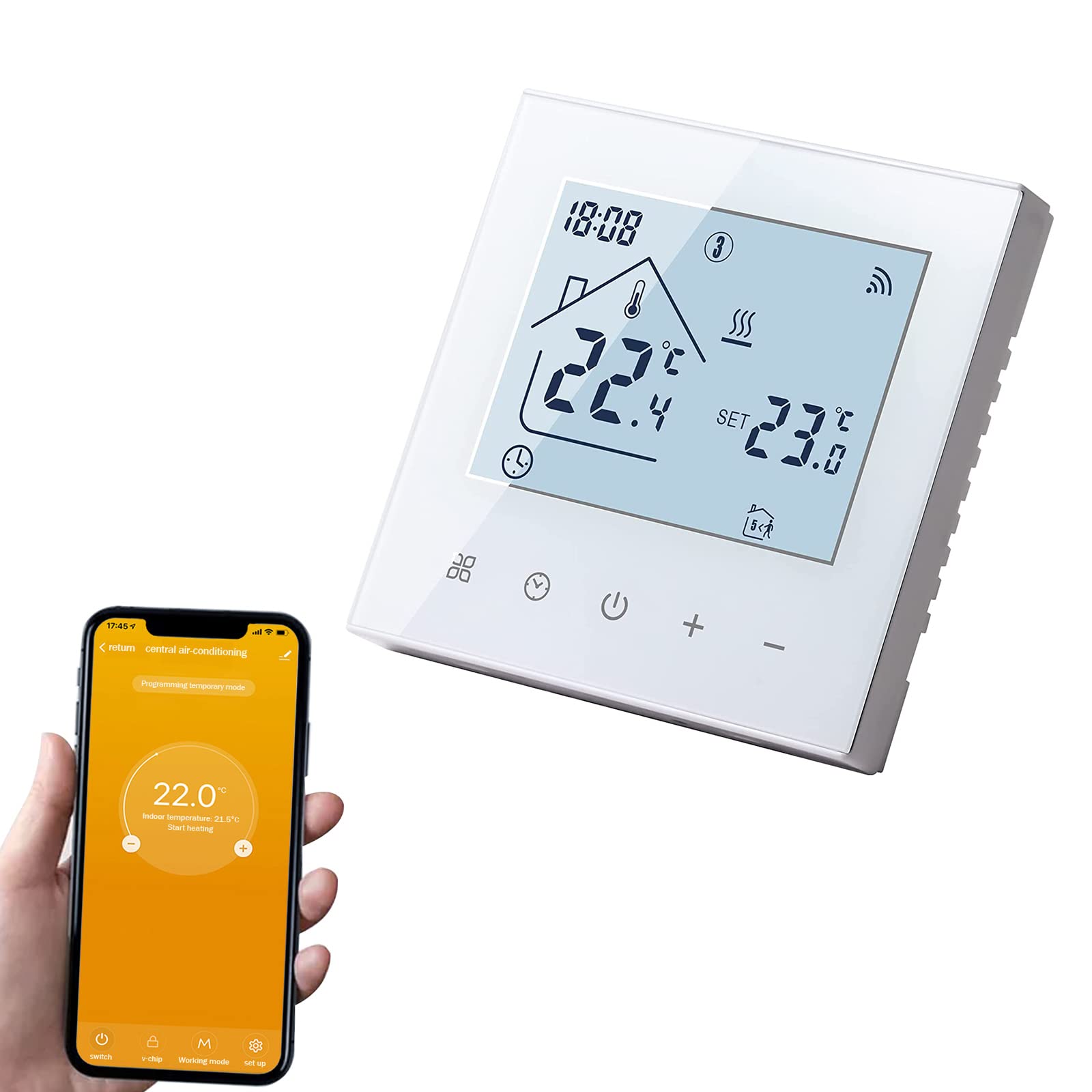 Termostato inteligente WiFi para calefacción por suelo radiante eléctrico,termostato eléctrico de 16A,pantalla táctil digital, regulador de temperatura, 230V, compatible con Alexa Google Home (blanco)