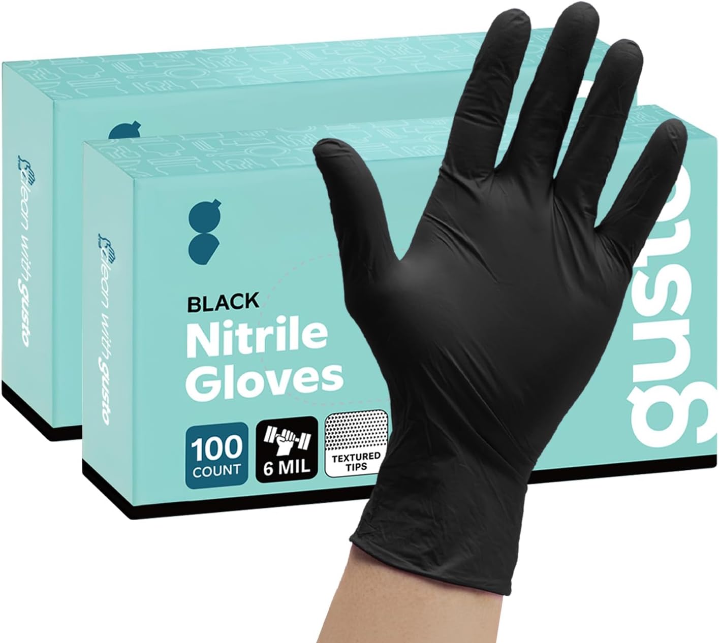 Comfy Package Black Nitrile HEAVY DUTY 6 Mil. Chemical Resistance, Latex & Powder Free, Textured Fingertips Disposable Gloves
