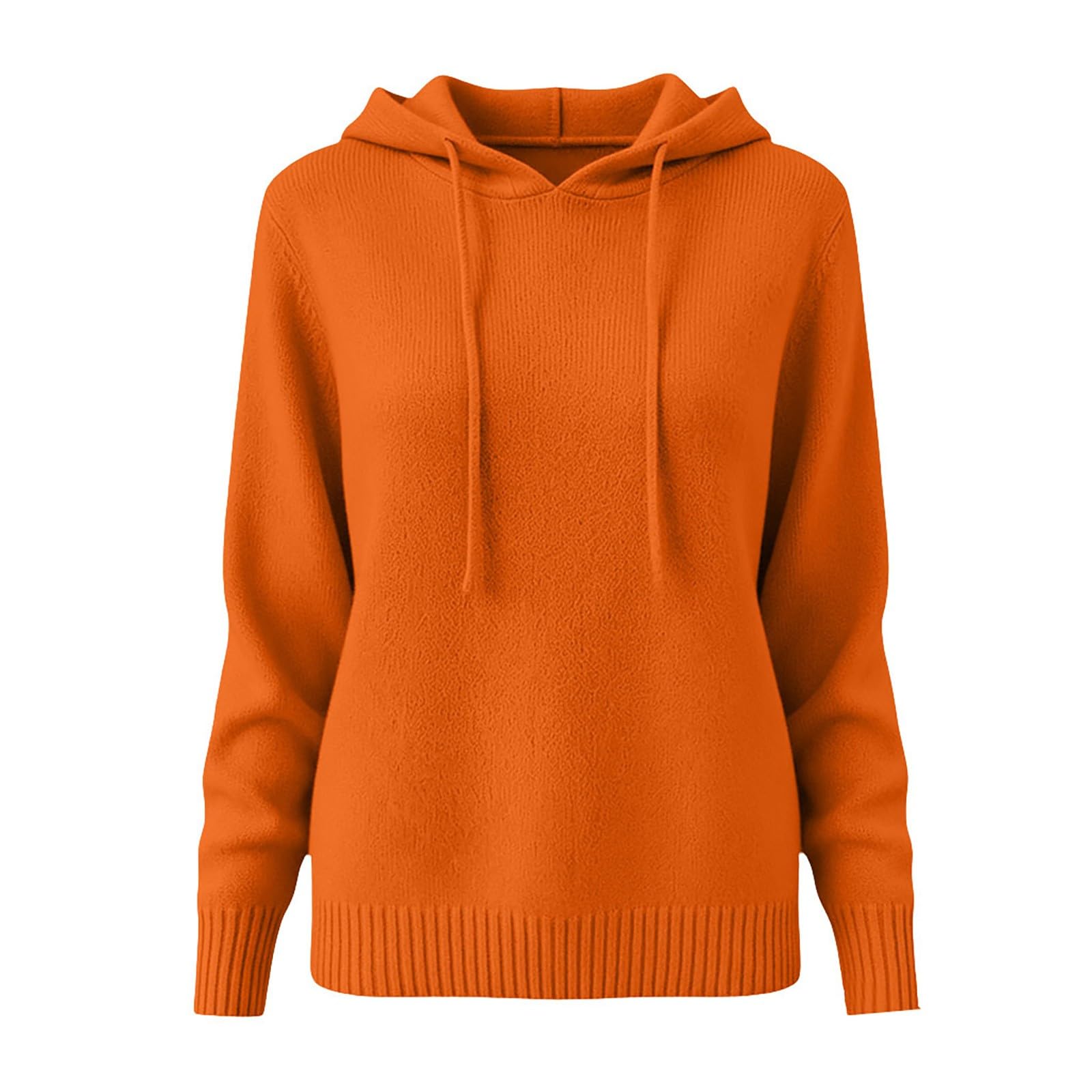 Felpa Donna Con Cappuccio Tinta Unita Lavorata A Maglia Manica Lunga | Sweatshirt Con Coulisse Slim Fit Aderente Pullover Top Vestibilità Comoda Maglione Morbida E Confortevole Per Tempo Libero
