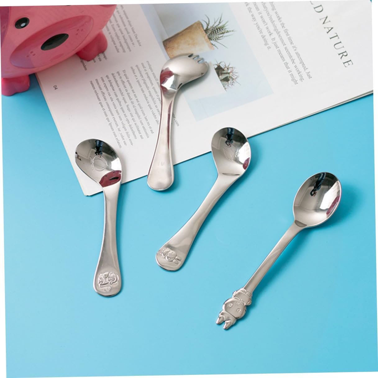 Stainless Steel Spoon for Self-feeding Safe Rounded Edges Training Utensil for Boy Girl Tableware Feeder for First Stage Learning and Independent Eating