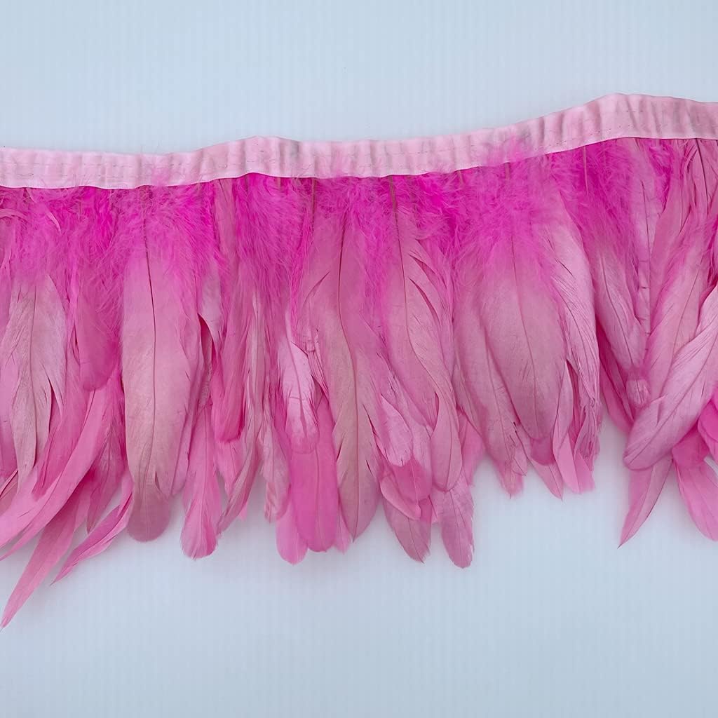 Sowder Rooster Hackle Feather Fringe Trim 8-10inch in Width for DIY Sewing Craft Decoration Pack of 1 Yard (Pink)