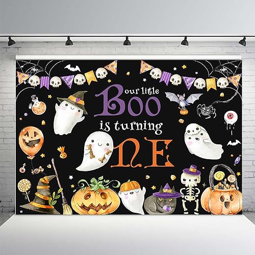 Miniatura 7 de MEHOFOND Telón de fondo de Halloween para primer cumpleaños de 7 x 5 pies, feliz Booday para niños, primer cumpleaños, fondo blanco para fotografía,