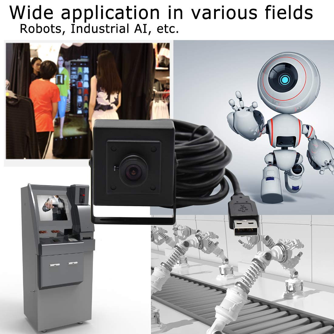 ELP OTG Cámara web de gran ángulo 5MP Aptina MI5100 CMOS 100 grados sin distorsión lente USB cámara para conferencias web/negocios/robot visión USB500W05G-BL100