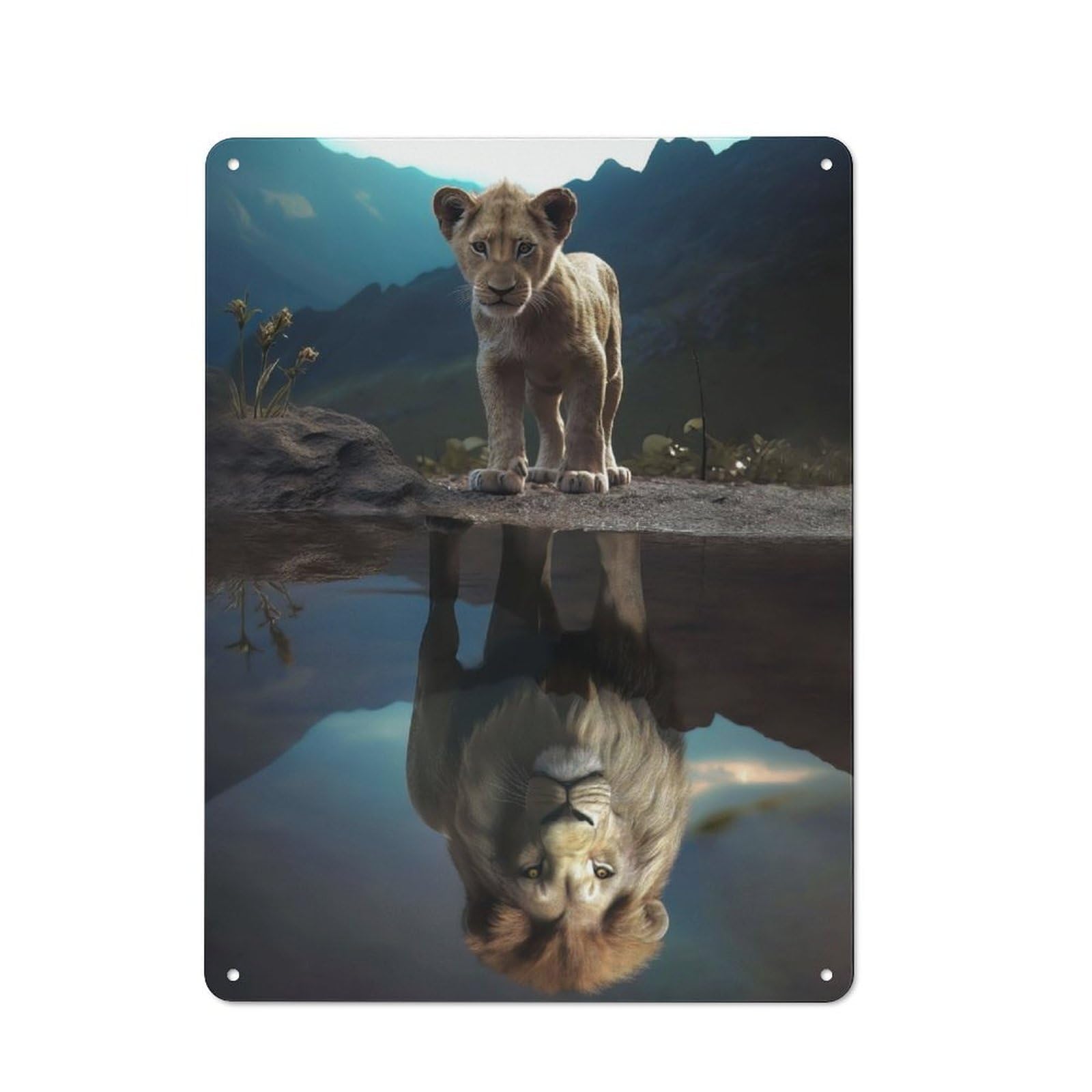 The Lion Cub Reflection Retro-style Tin Sign 40x30cm for Man Cave Or Games Room, A Metal Wall Feature for Games Rooms And Man Caves