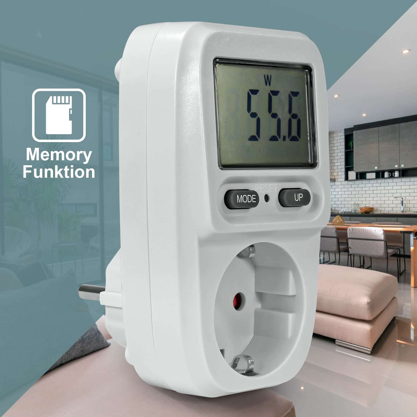 Eaxus® 4er Set Energiekostenmessgerät Steckdose mit Display - Strommesser Verbrauchsmessgerät bis 3680 Watt, Weiß