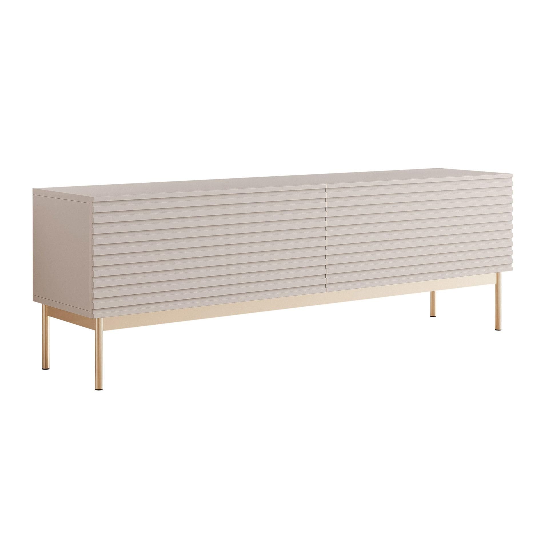 Selsey TV Lowboard 139 cm Elegantes Wohnzimmer TV Unterschrank Push-to-Open-Türen Moderne Kaschmirfront + LED Beleuchtung Goldene Beine Funktionales TV Cabinet mit Stauraum & Stil