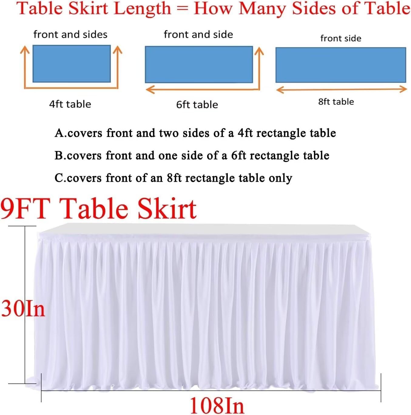 Ivory Polyester Table Skirt for Rectangle Tables 9ft, Wrinkle Resistant Pleated Ruffle Table Cloth for Banquet Wedding Trade Baby Shower Display Gift Dining Table