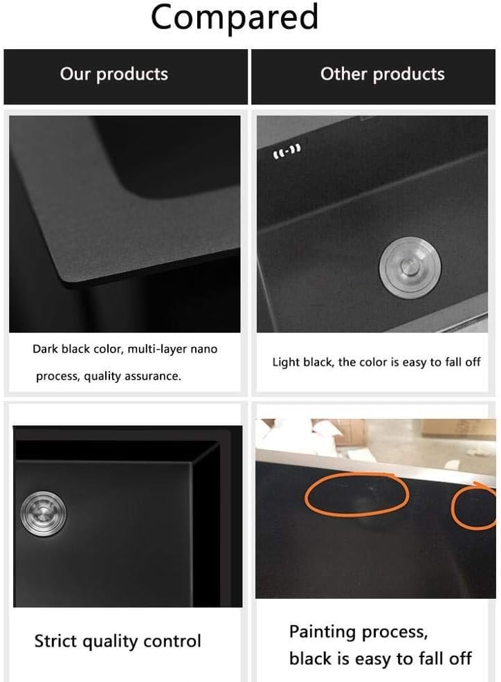 Black Kitchen Sink 304 Stainless Steel Single Sink Kitchen Vegetable Washing Basin Black Sink Above Counter (4235B) ()