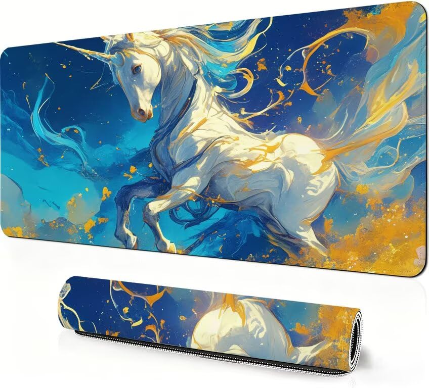 Podkładka pod mysz do gier zwierzę XXL jednorożec podkładka pod mysz 1400 x 600 x 3 mm Poprawa precyzji i szybkości, podkładka pod mysz do gier antypoślizgowa gumowa podstawa, do dekoracji Burea DZ