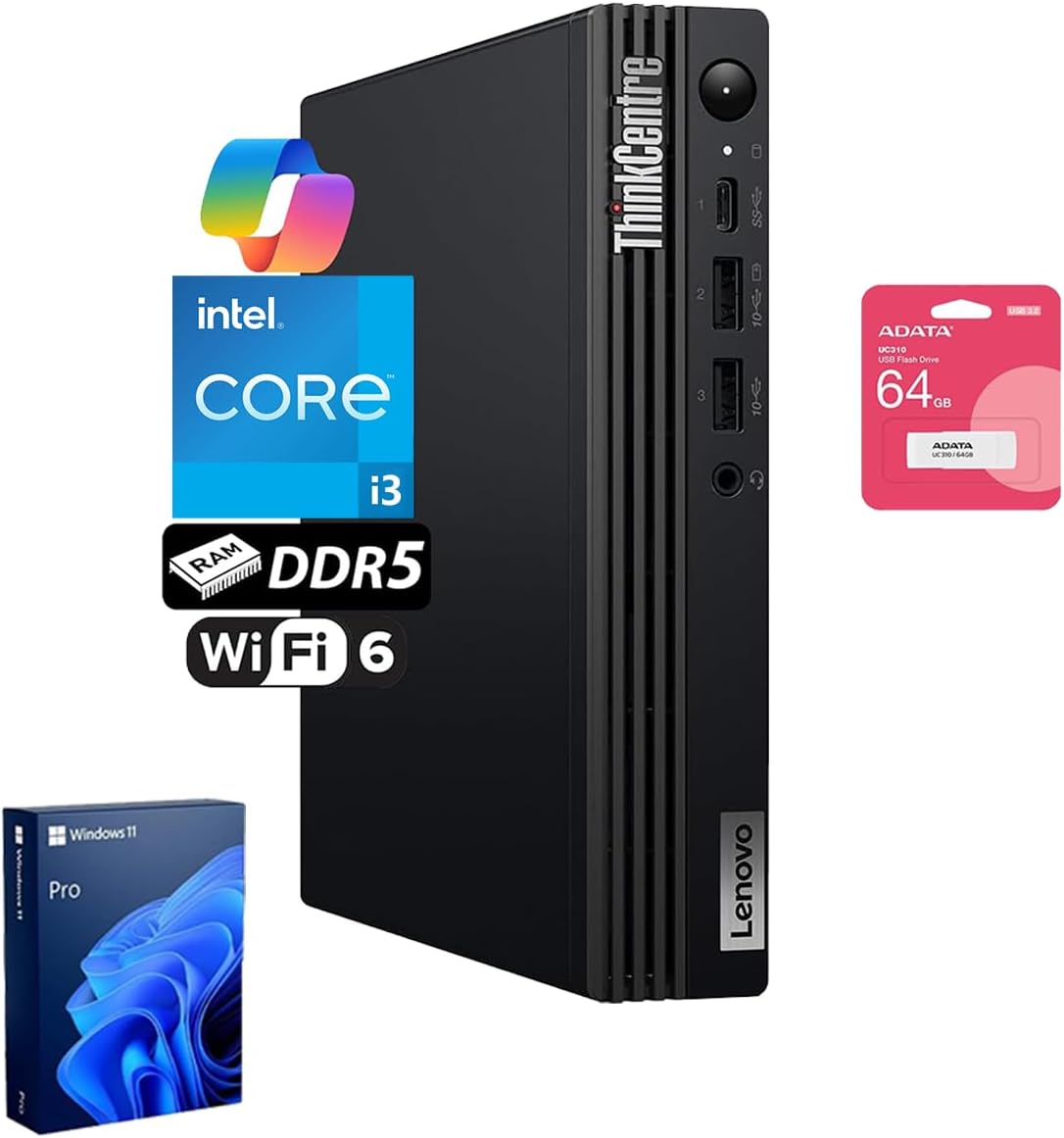 Lenovo ThinkCentre M70q Gen 5 Business MFF Desktop, Intel Core i3-13100T, 16GB DDR5, 256GB SSD, Wi-Fi 6, DP, HDMI, RJ-45, Wi-Fi 6, Windows 11 Pro, Business Workstation, w/Bundle