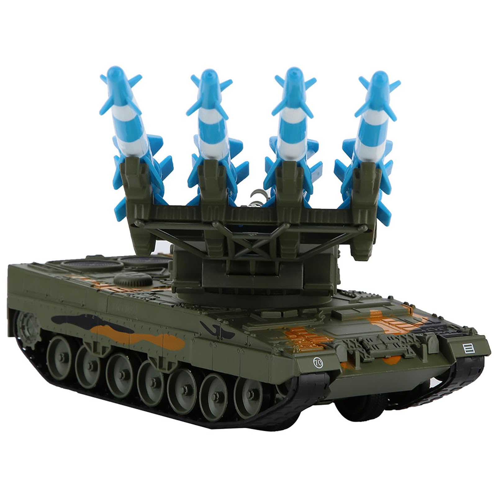 Spielzeugpanzer aus Militärlegierung mit Lenkraketenmodell für, Langlebiges Material, 360°-Drehung, 4 Raketen, Rückzugsfunktion, Wunderbares Kindergeschenk für Spielspaß