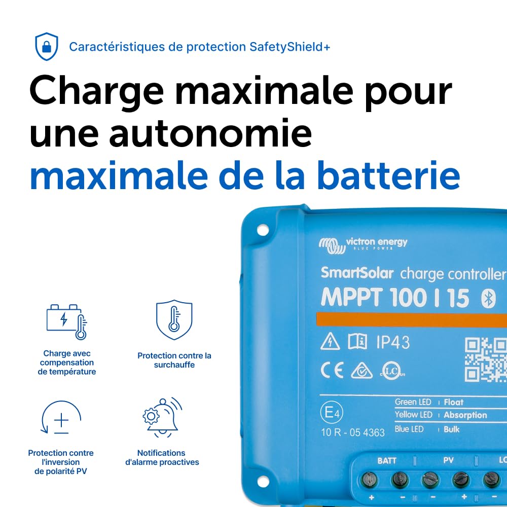 Victron Energy SmartSolar MPPT 100V 15 amp 12/24-Volt Contrôleur de Charge Solaire (Bluetooth)