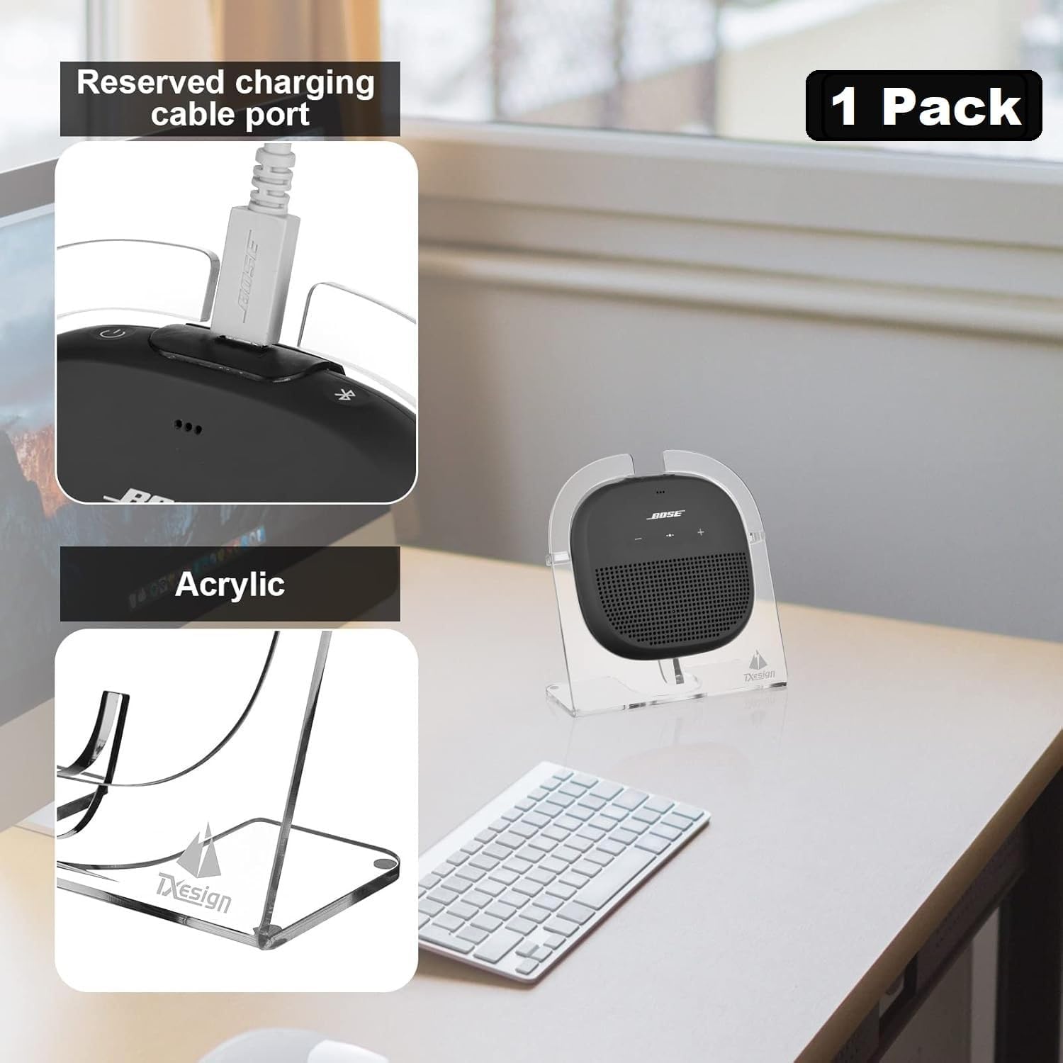 TXEsign 1 Piece Desktop Stand for Bose SoundLink Micro Portable Speaker, 1 Pack Acrylic Speaker Holder Shop Display Stand Table Holder Anti-Slip Base Mount(Transparent) - Image 4