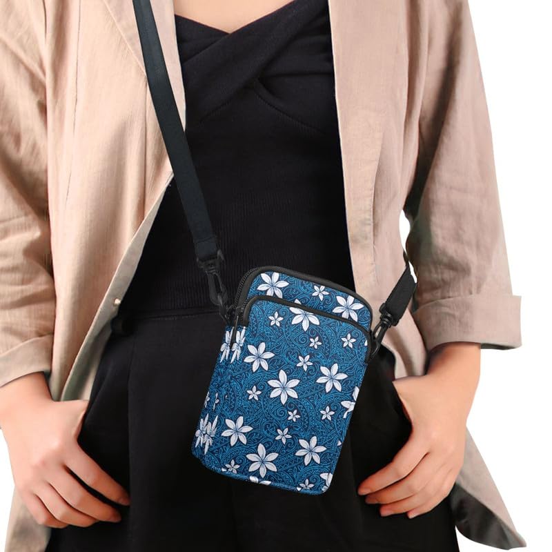 Image of Hawaiian Tribal Small Crossbody Bags for Women Cell Phone Bag Purse, Sea Turtle Zipper Sling Purses Shoulder Bag