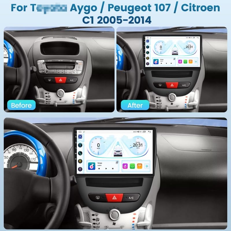 Radio Car Play con pantalla táctil de 9" para Aygo 2005-2014 Android Auto 2