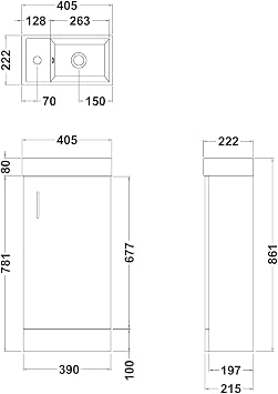 VeeBath BB.MIN010 Sheen Bathroom Cloakroom Vanity Basin Cabinet Unit Free Standing White High Gloss Sink Storage Furniture - 400mm