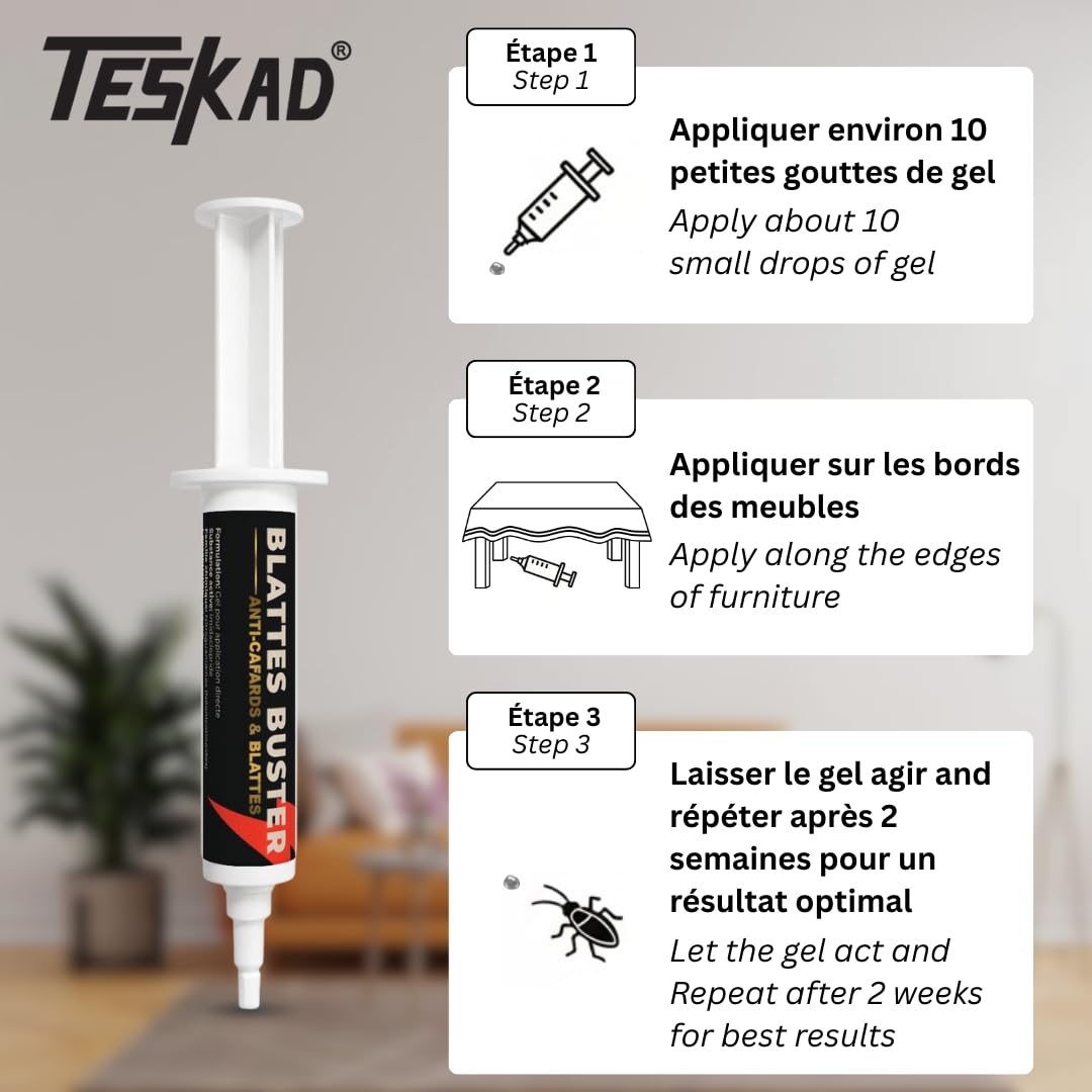 Blattes Buster Gel Anti-Cafards 10g Professionnel – Insecticide Appât Puissant Élimine Cafards et Blattes Protection Longue Durée Intérieur