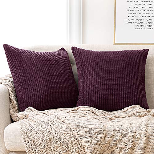 Deconovo, set of 2 Dark Purple Velvet Cushion Covers, 65x65 cm, for Outdoor, Comfortable Pillow Cover