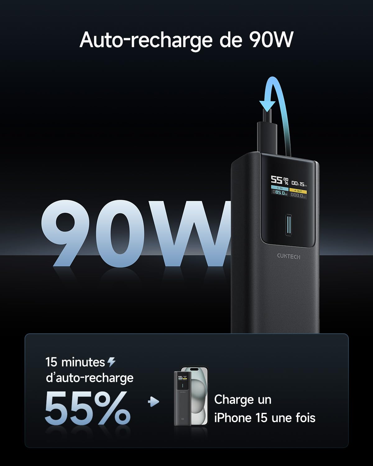 CUKTECH 10 100W 10000mAh Batterie Externe,PD3.0 Rapide Power Bank Écran TFT