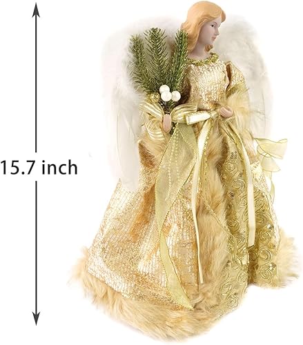 Miniatura 6 de ARCCI 16 inch Christmas Angel Tree Topper, Peacock Green Angel Treetopper with Glitter Feather Wing, Xmas Flying Angel Tree Top Figurine