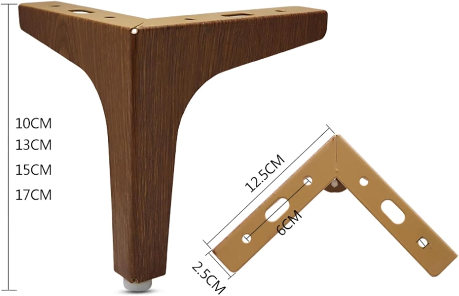 4 Pcs Metal Wooden Furniture Legs,Wood Grain Sofa Legs Replacement Sofa Legs Coffee Table Support Legs Armchair Cabinet Feet for Cabinet TV Cupboard Nightstand (13cm(5.1in)) (15cm(5.9in))