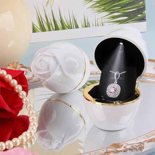 Vista 7 de Rolin Roly Joyero con colgante blanco con luz LED, caja para collar de rosas, cajas de regalo para colgantes de boda, caja de ceremonia, compromiso